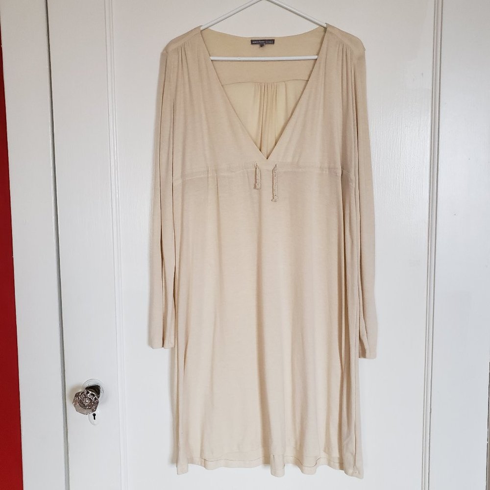 James Perse vintage Yellow Empire Waist Drawstring V-Neck Long Sleeve Dress 2